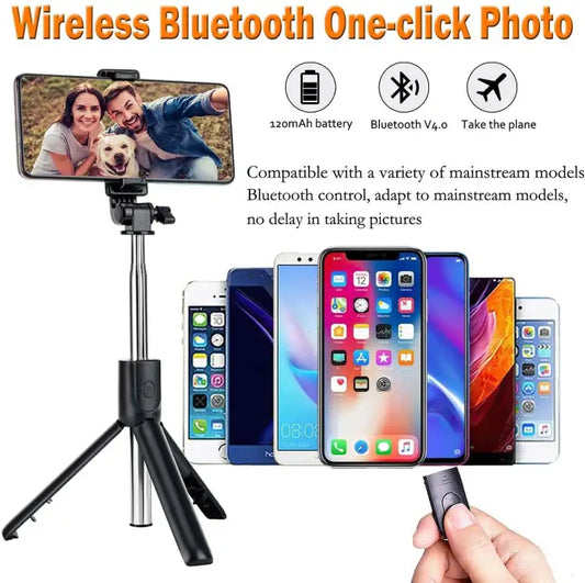 Original 4 in 1 Wireless Selfie Stick Tripod R1S (With Light) Bluetooth Shutter selfie Light foldable Selfie stick for all Phon3 IN 1 R1 (WITHOUT LIGHT) R1S (WTH LIGHT) Wireless Selfie Stick Tripod Stand and Bluetooth Shutter Videos Photography Traveling